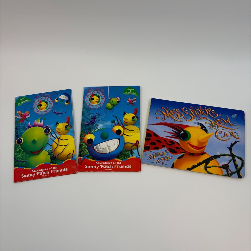 Miss Spider's Sunny Patch Friends DVD Lot Vol 1 2 and New Car Board Book Kirk